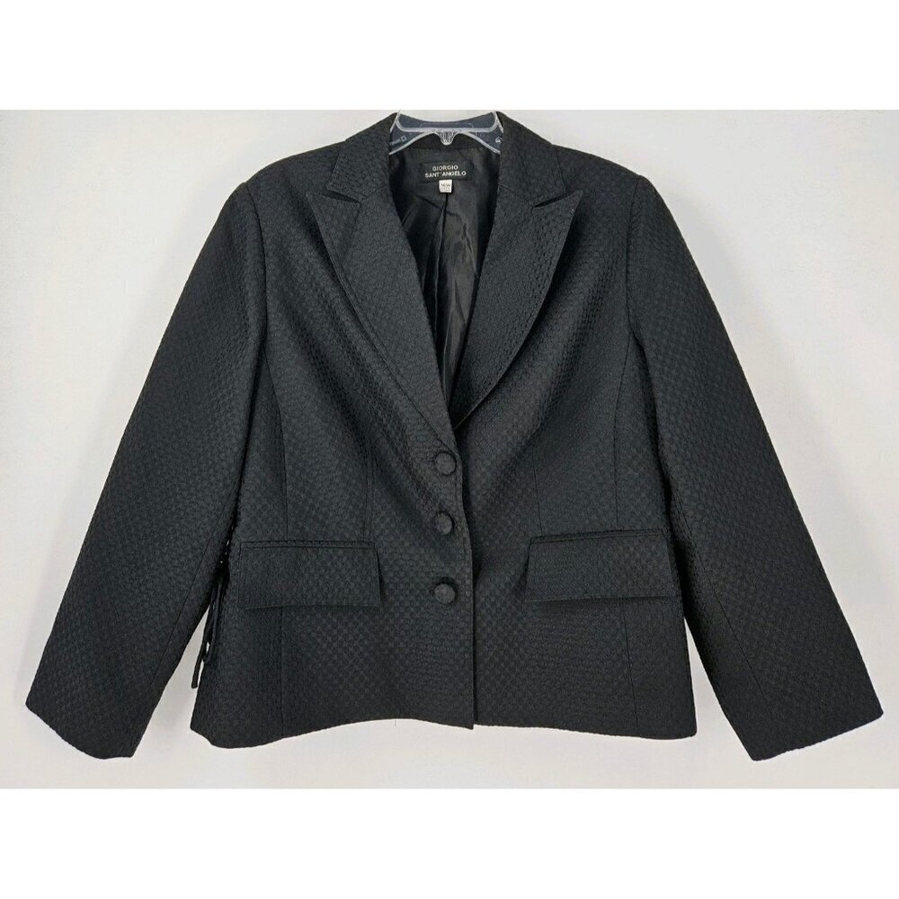 Giorgio Sant' Angelo Sz 16W Textured Black Jacket 3 Button Front w/Lace-up Sides